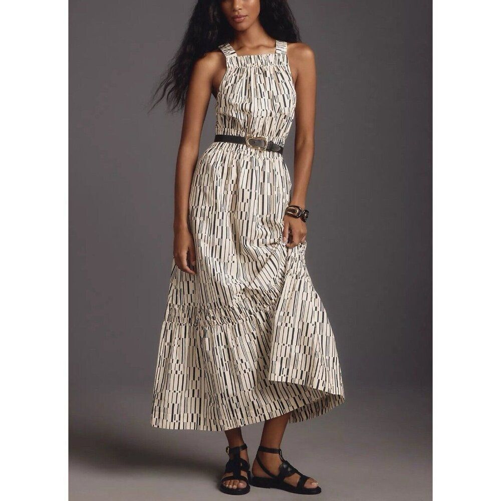 Anthropologie Somerset Maxi Dress Poplin Halter Edition Women’s XS Ivory Black